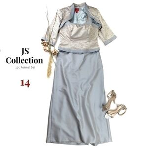 JS Collections Gold Teal 3Pc Formal Dress Coat Set Sz 14